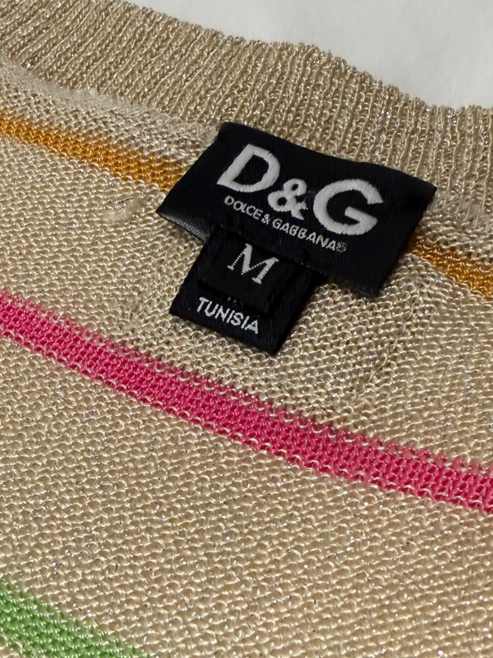Dolce Bebbana Straining Golden Sweater woven with vibrant stripes